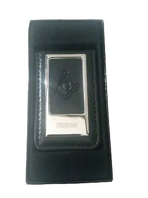 Masonic Money Clip Square And Compass MASON FREEMASON LEATHER/STEEL NEW    (47) • $18.99