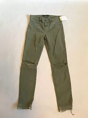 J Brand Light  Jungle  Green Skinny Leg Jeans With Distressing Size 26 • $22.50