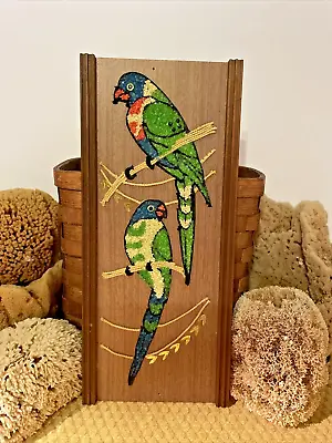 Vintage MCM Gravel Mosaic Tropical PARROTS Wall Art Hanging 16x7 Vintage RARE • $65.50