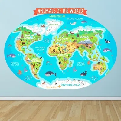 Animals Of The World Map Wall Sticker WS-45484 • £10.98