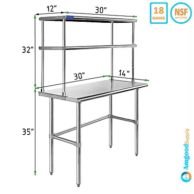Stainless Steel Open Base Table | Wide Double Tier Overshelf | Metal Kitchen • $334.95
