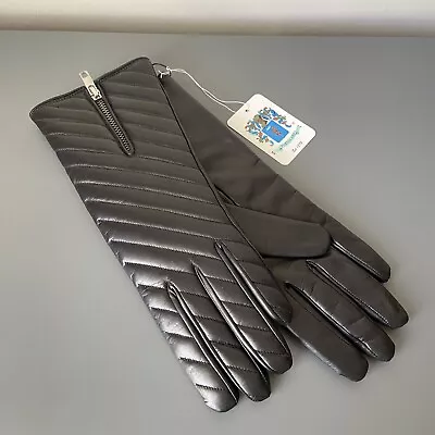 Portolano Italian Leather Womens  Zip Gloves Cashmere Lining • $69.99