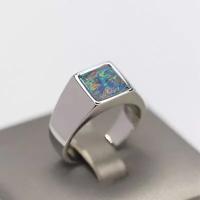 Milky Australian Opal Faceted Men Ring • $119.03