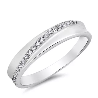 White CZ Micro Pave Line Wedding Ring New .925 Sterling Silver Band Sizes 5-10 • $14.49