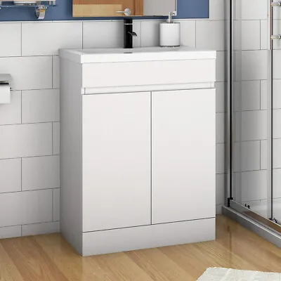 Modern White Freestanding Bathroom Sink And Cabinet Vanity Unit Doors 500 600mm • £154.99