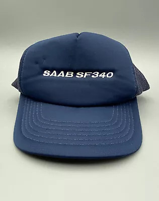 Vintage SAAB SF340 Dark Blue - Jet Plane Trucker Snapback Hat Cap Swedish • $31.95