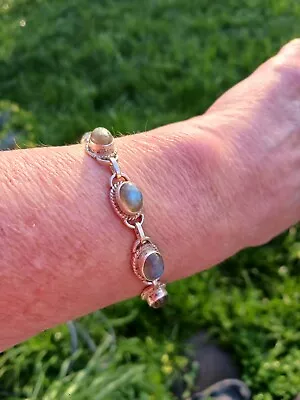 Vintage Sterling Silver Rainbow Moonstone Blue Hue Bracelet • $34.99