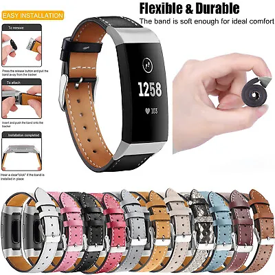 Classic Genuine Leather Band Strap Wristband Replacement For Fitbit Charge 4/3 • $8.95