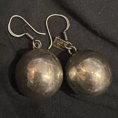 Sterling Silver 925 TH-13 Taxco Mexico Harmony Ball Earrings 20mm Dangle Mexican • $19