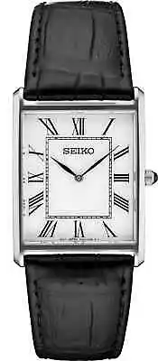 $195 • Buy BRAND NEW Seiko Essentials Quartz White Dial  Black Leather Men's Watch SWR049