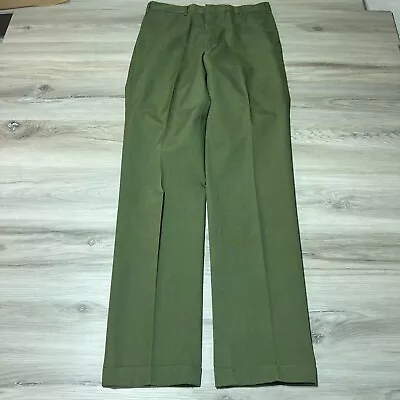 Vintage Army Green Dress Pants Mens 30x33 Pleated Pockets Casual Preppy 80s • $22.95