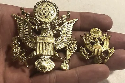 Lot Of 2 US Army Hat Cap Badges Military Eagle Insignia Screw Back Pins • $24.95