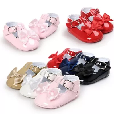 Newborn Baby Girl Bling Crib Pram Shoes Bow Soft Prewalker Shoes Anti-slip 0-18M • £6.29