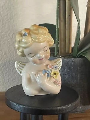 Vintage Japan Ceramic Pair Of Angels Cupids  Applied Flowers Hand Painted 3.5  • $15