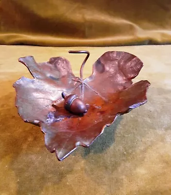 Bronze Plated Antique Leaf Dish With Accompanying Acorn 1930s • $44