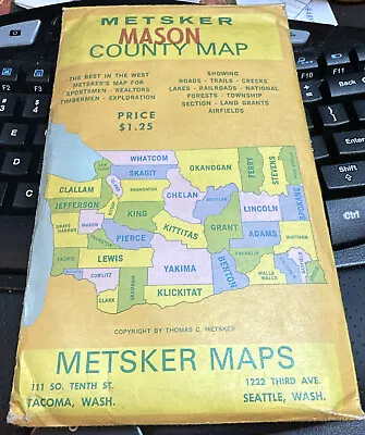 Mid 1960-70’s Metsker’s Map Of Mason County Washington • $9.99