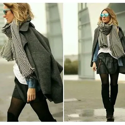 Zara Womens Hand Made Gray Wool Blend Oversized Jacket Cape Size M  • $59
