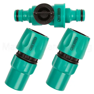 Hose Pipe Connector W/stop Kit 3pc Inline Tap Quick Fix Click On Plastic • £6.95