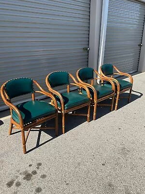 Set Of Four (4) Mid- Century MCGUIRE San Francisco Rattan/Cane Arm Dining Chairs • $2500