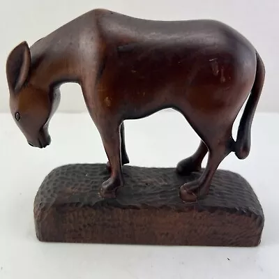 Vintage Hand Carved Wooden Donkey Mule Farm Animal Wood Sculptor Statue Figurine • $19.99