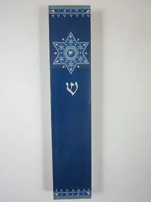 Large Mezuzah Acrylic ROYAL BLUE STAR W NON Kosher Scroll 6  • $28
