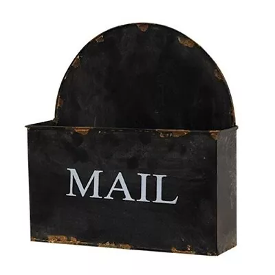 New Primitive Farmhouse AGED RUSTY BLACK METAL WALL BASKET MAIL BOX Bin • $19.95