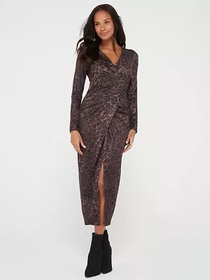V By Very Jacquard Wrap Midi Print Dress Size 16 • £12.99