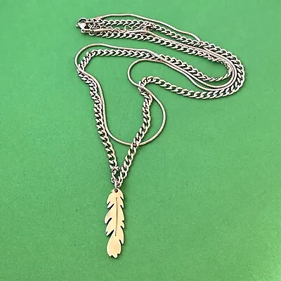 Titanium Steel Layered Feather Pendant Necklace For Men Women Hip Hop Unisex • $12.99