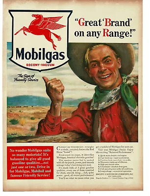 1940 Mobil Mobilgas Flying Red Horse Cowboy Art By F M Davis Vintage Print Ad • $8.95