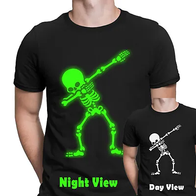 Halloween T-Shirt Glow In The Dark Dabbing Skeleton Skull Mens T Shirts Top #HD • $4.96