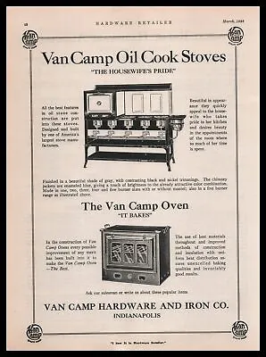 1928 Van Camp Hardware & Iron Indianapolis Oil Cook Stoves Baking Ovens Print Ad • $19.95