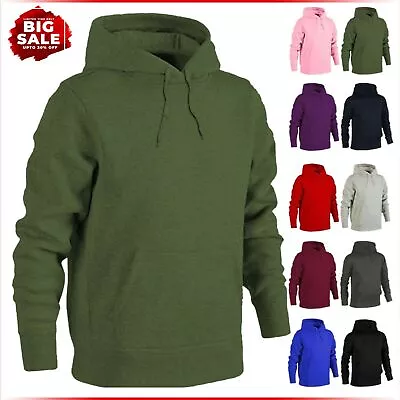 Mens Fleece Plain Hooded Sweatshirt Hoodie Adult Blend Pull Over Hoody Top UK • £4.99