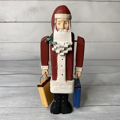 Vintage Midwest Of Cannon Falls Folk Art Santa Carved Wood W/ Metal Accents 9  T • $9.99