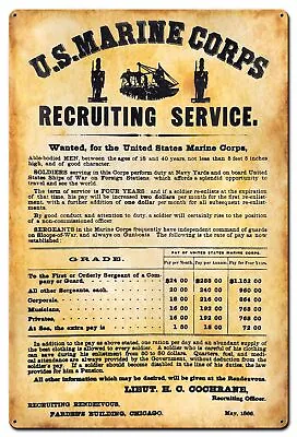 Us Marine Corps 1866 Recruiting Poster 30.5  Heavy Duty Usa Made Metal Adv Sign • $249