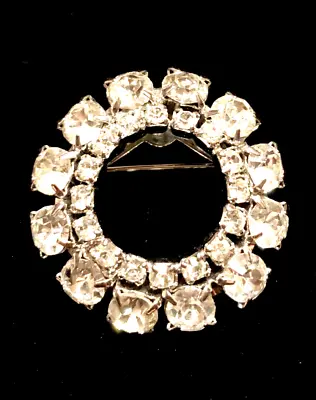 Vintage Silver Tone Round Rhinestone Brooch Layered Sparkly Prong Set • $12.99