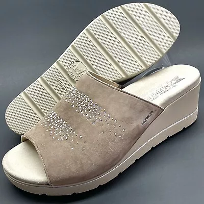 MEPHISTO Platform Slide Sandals Suede Jewel Heel Wedge 41 US 11 • $49.95