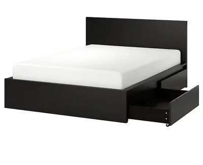 Ikea Malm Bed Frame King  Black Brown 4 Drawers Mattress Grey Headboard Cover • £220