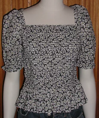 NWT J.Crew Factory Daisy Print Smocked Puff Sleeve Ruffle Hem Crop Top Sz Small • $19.99