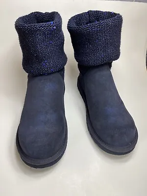 UGG Cambridge Sweater Knit Dark Blue Sequins Boots US 8 Foldover Winter Boot • $55