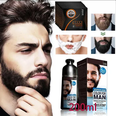  Permanent Men Beard Hair Color Dye Tint Moustache Black Darkening Shampoo • $16.85