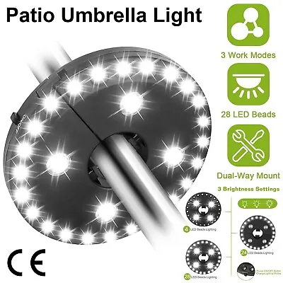 Patio Umbrella Light With 3 Brightness Mode 28 LED Lights Outdoor Camping Use • $17.99