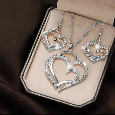 Women's Necklace Earrings Set Heart Pendant Shaped Jewelry For Woman Lady Gift • $3.11