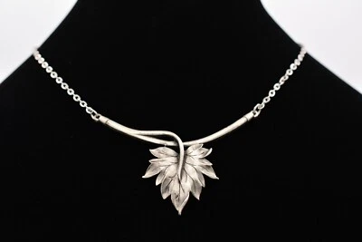 Vintage Leaf Collar Necklace Pewter Silver Chain Maple Fall Autumn NOS 1980s • $27.96