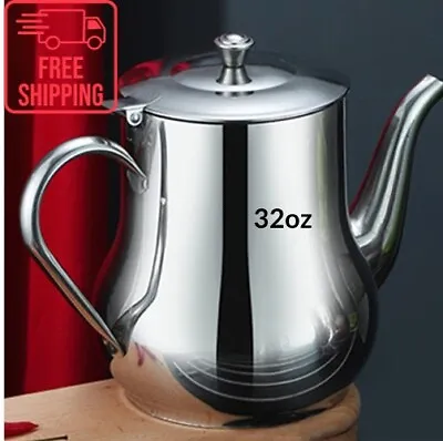 Stainless Steel Metal Teapot Cafe Kitchen Tea Coffee Drink Flip Lid Pot Catering • £11.99