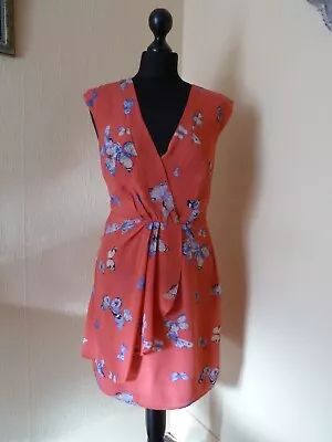 Oasis Red Silk Mini Dress Size 10 Mock Wrap Style Butterfly Print Fabric • £6