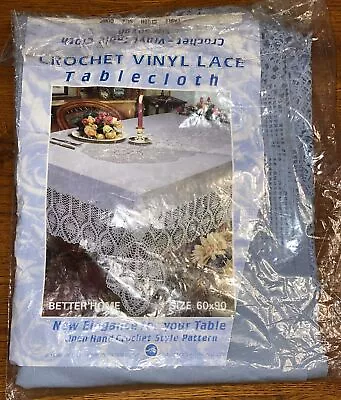 Vintage Better Home Crochet Vinyl Lace Tablecloth Blue 1996 NOS 60  X 90  • $19.99