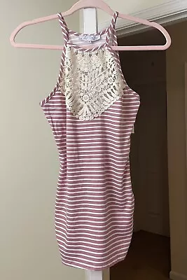 C'est La Vie Knit Top Artsy Bohemian Crochet Pink Striped Boho Women's Small • $7.87