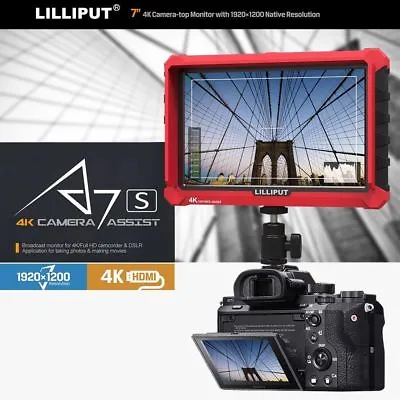 LILLIPUT 7  Model A7s 4K HDMI 1.4 30Hz Field Monitor With LP-E6 Battery Plate • £151.28