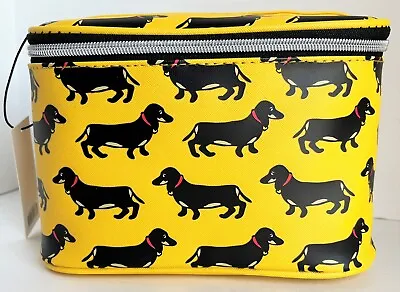 MARC TETRO DACHSHUND COSMETIC/MAKE-UP CASE/BAG Black Doxie On Yellow NWT • $28
