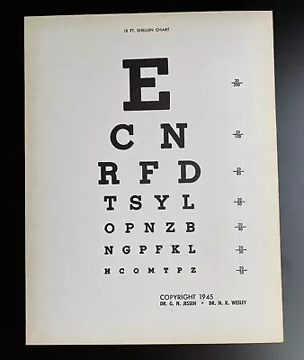 Vintage 1945 Vision Eye Chart Test Dr. George Jessen & Dr. Newton K. Wesley • $24.99